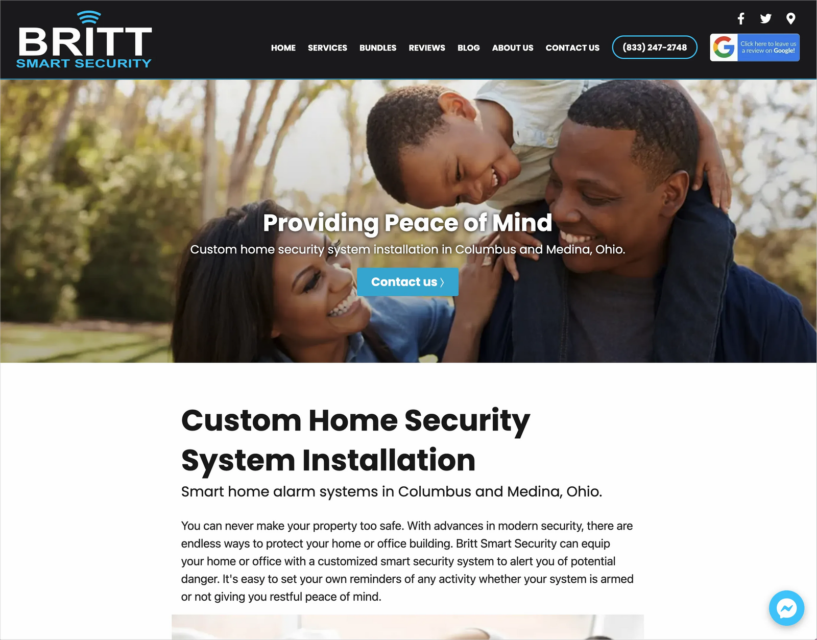 example of effective website services page showcasing a key benefit of "providing peace of mind"