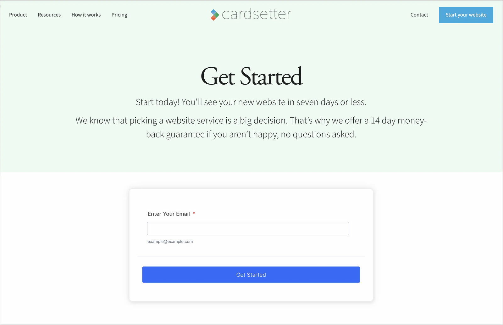 An example of a conversion page on the Cardsetter website.
