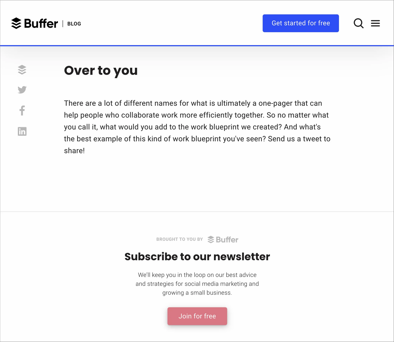 example of email opt in call to action from buffer