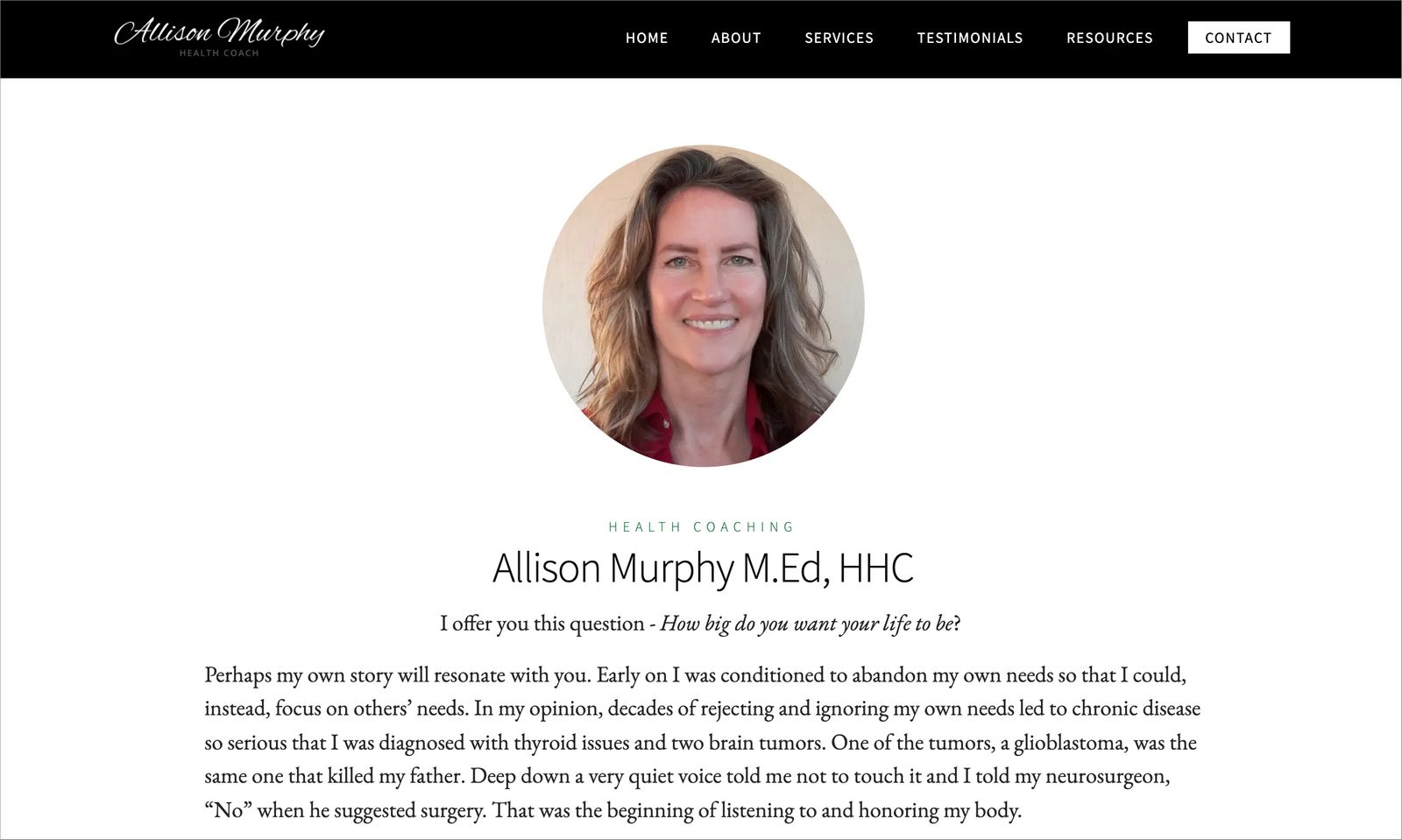 example of about page featuring allison murphy health coach