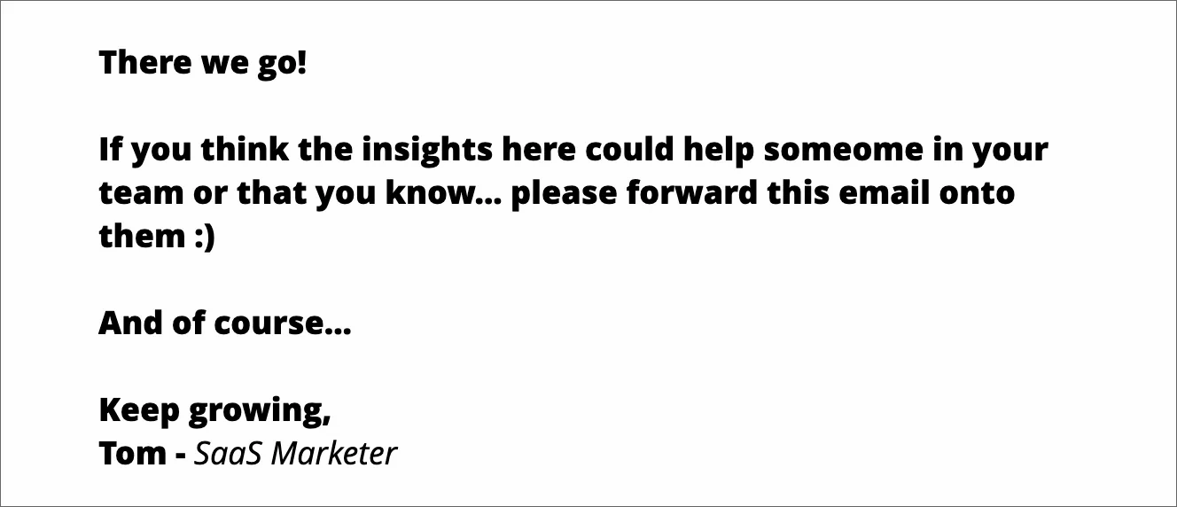 screenshot of SaaS Marketer newsletter with a message to share with others