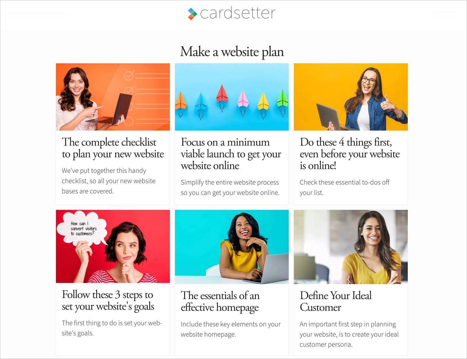 content collection example on Cardsetter website
