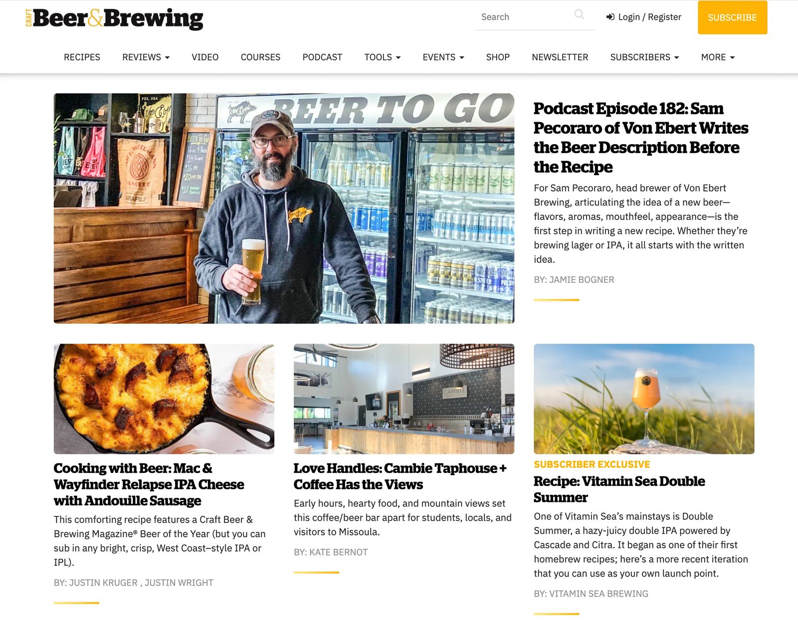 content creator example, digital publishing, craft beer and brewing website screenshot