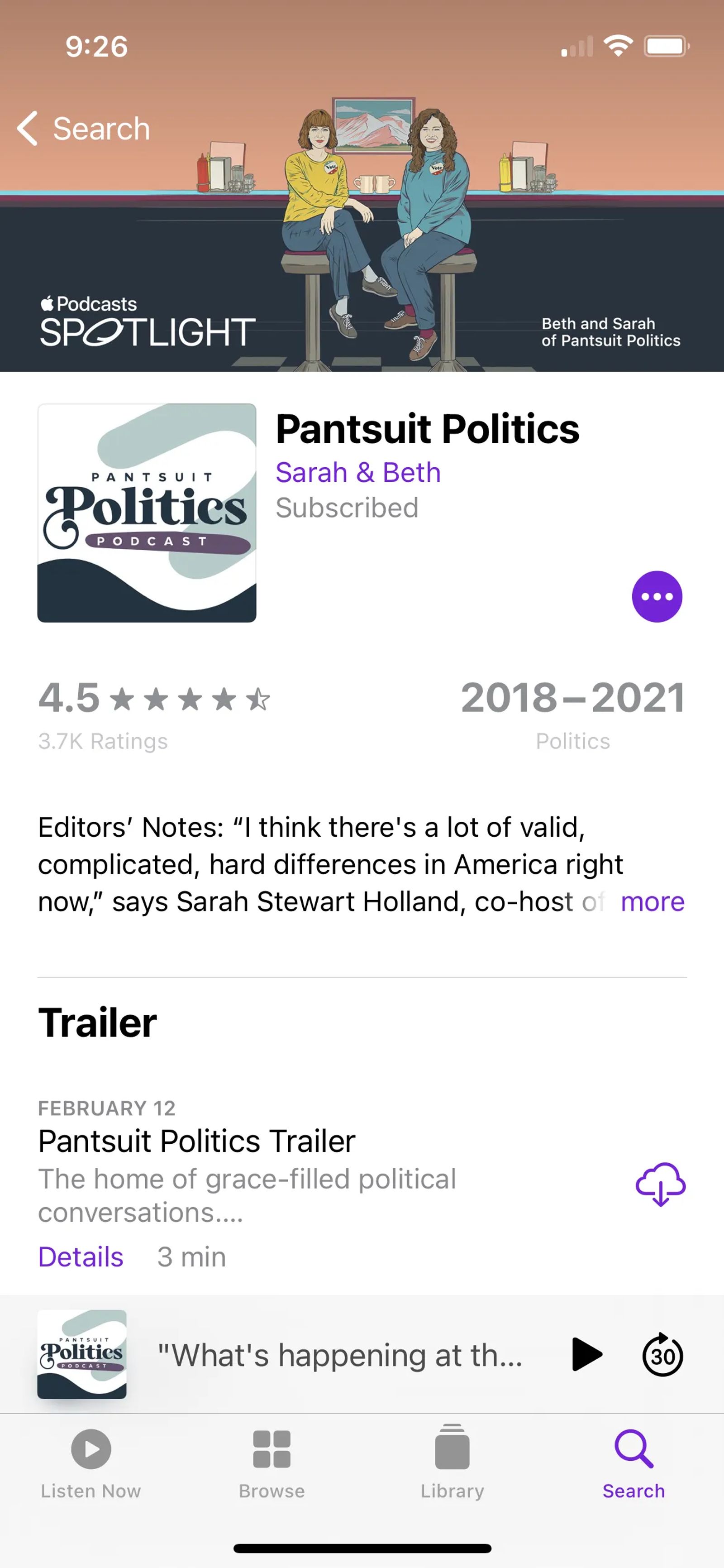 creator example, podcast example, pantsuit politics podcast screenshot