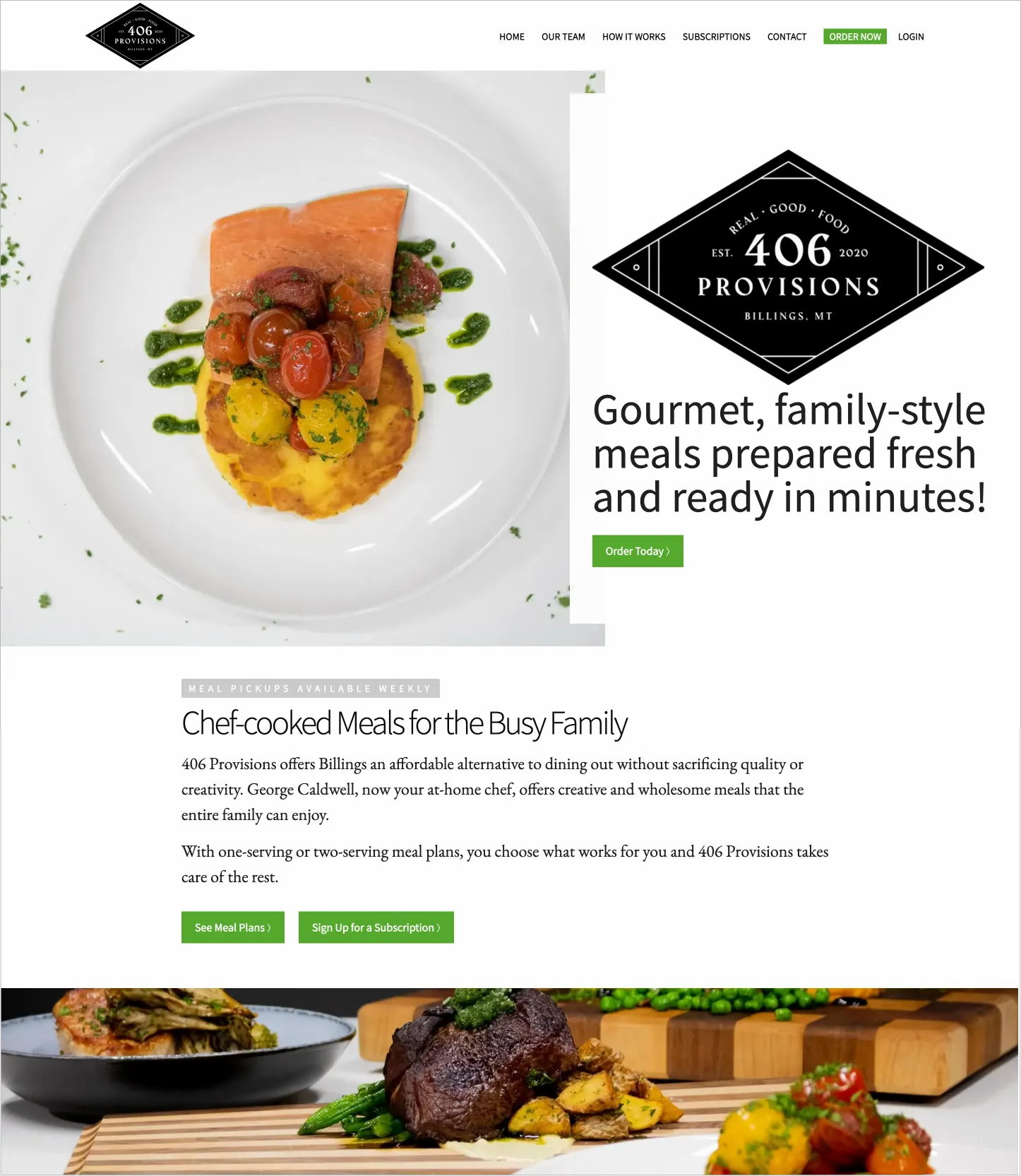 example of effective website featuring gourmet food service, 406 Provisions