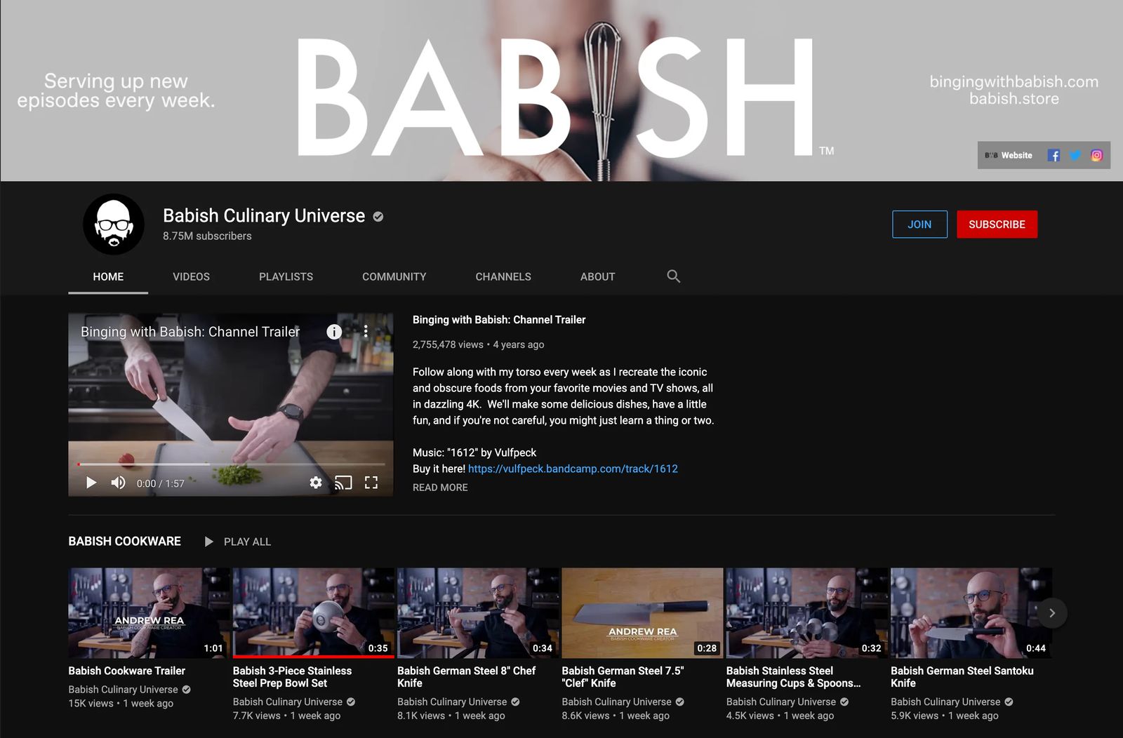 youtube content creato example, binging with babish youtube channel screenshot