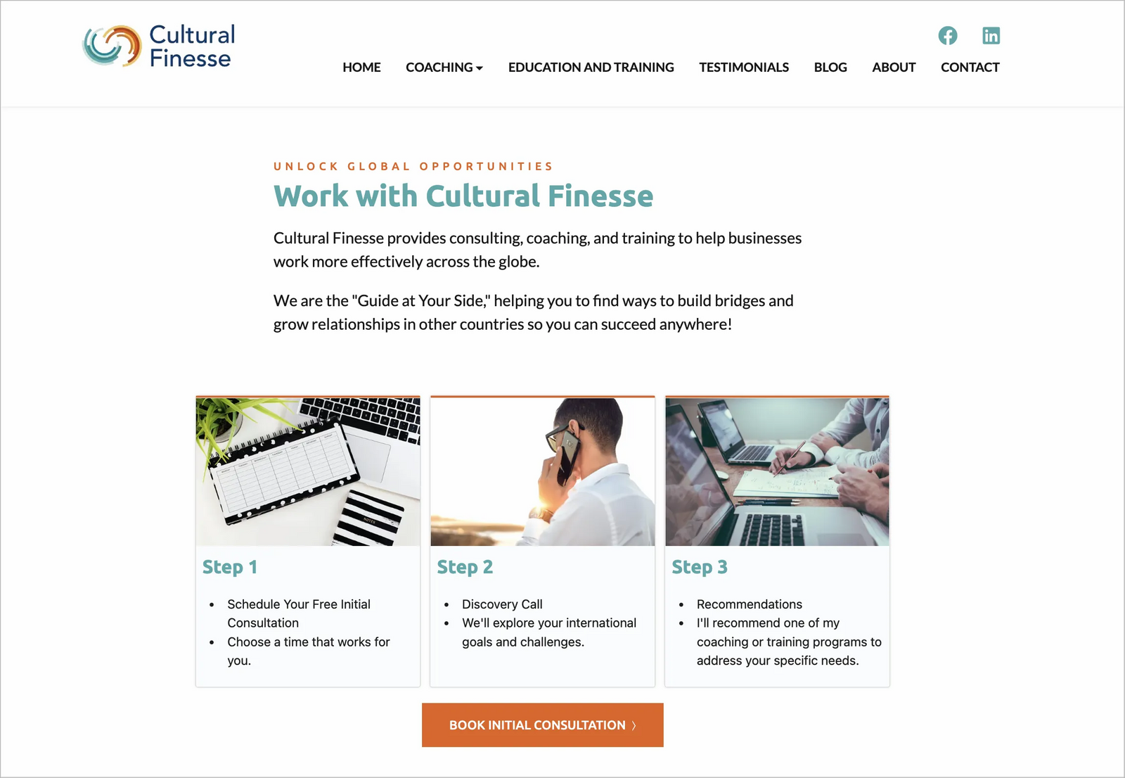 Screenshot of the how it works section on the cultural finesse website.