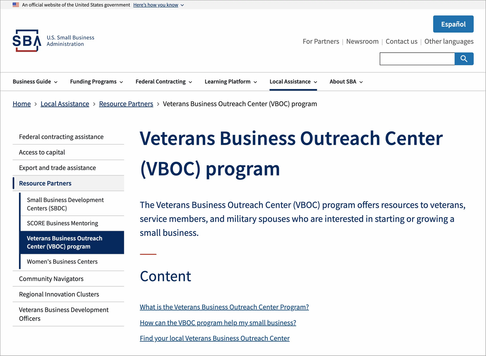 veteran business assistance and mentors at veterans business outreach center