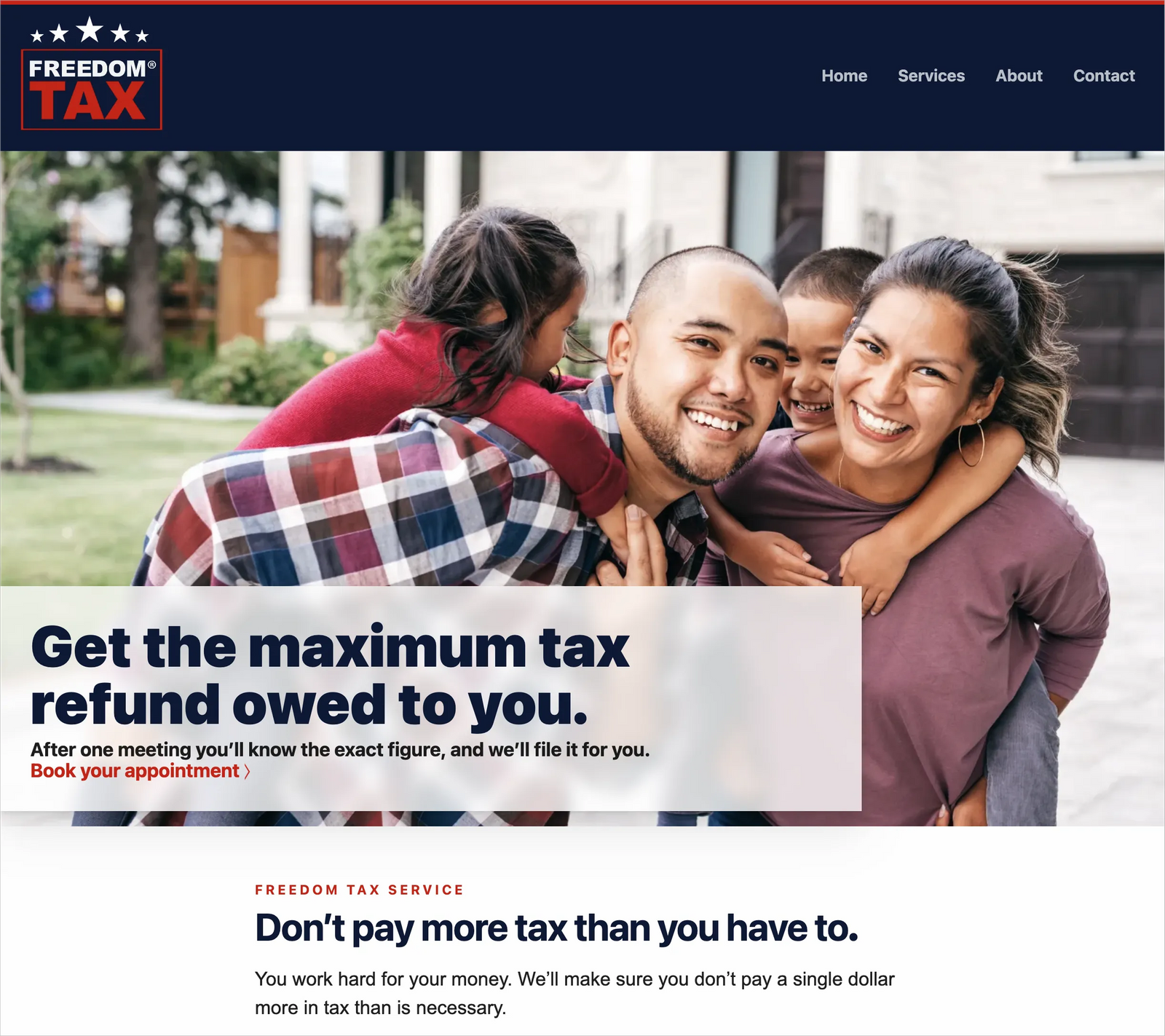 an example of a good homepage from Freedom Tax